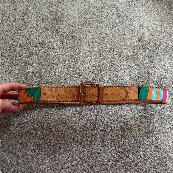 Accessories - Vintage Made in Guatemala Colorful Fabric Embossed and Braided Leather 31-37 “